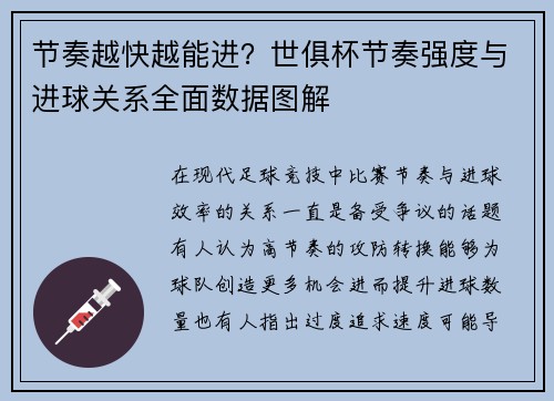 节奏越快越能进？世俱杯节奏强度与进球关系全面数据图解